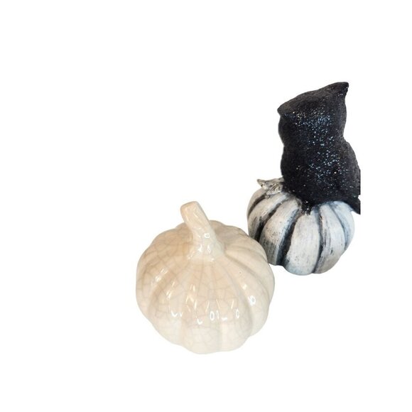 Pumpkins & Glittered Owl Set of 3,  6.5" H Fall Halloween Decor - Picture 8 of 9